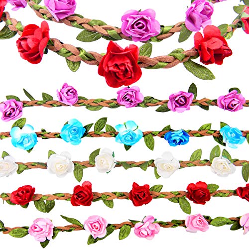 Shells 5PCS Multicolor Daisy Bohemian Flower Headband Crown Hair Wreath Bridal Headpiece with Adjustable Elastic Ribbon