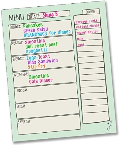 Jennakate Mint Magnetic Menu Dry Erase - 11"x14" -Ideal for Shopping List, Checklist, Health and Diabetic Meal Planner - Family Command Center