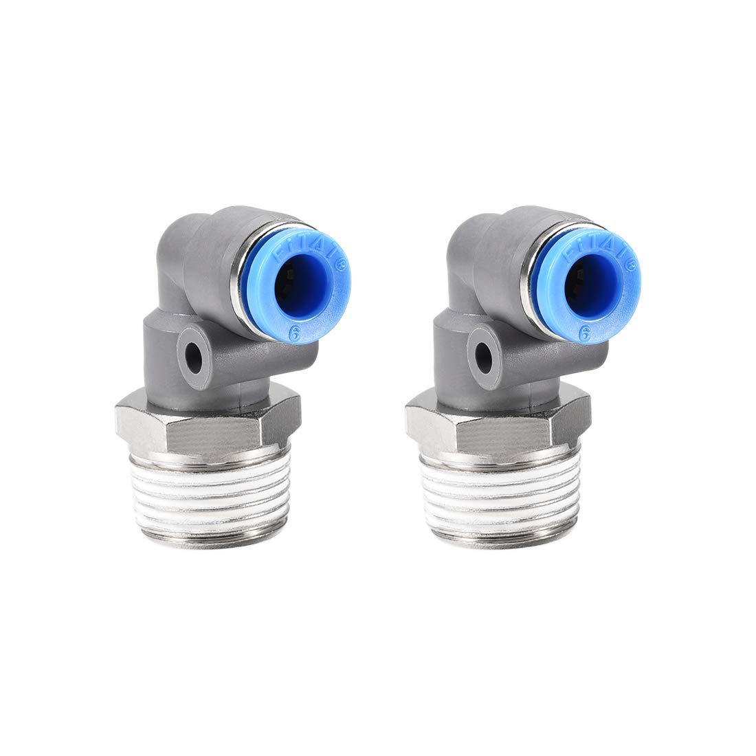 sourcing map Elbow Push to Connect Air Fittings 6mm Tube OD X 3/8PT Male Thread Pneumatic Quick Release Connectors Grey 2Pcs