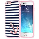 iPhone 6 6s Case, True Color® Nautical Coral Anchor on Stripes Printed on Clear Transparent Hybrid Cover Hard +Soft Slim Thin Durable Protective Shockproof TPU Bumper +Stylus +Screen Protector - Pink