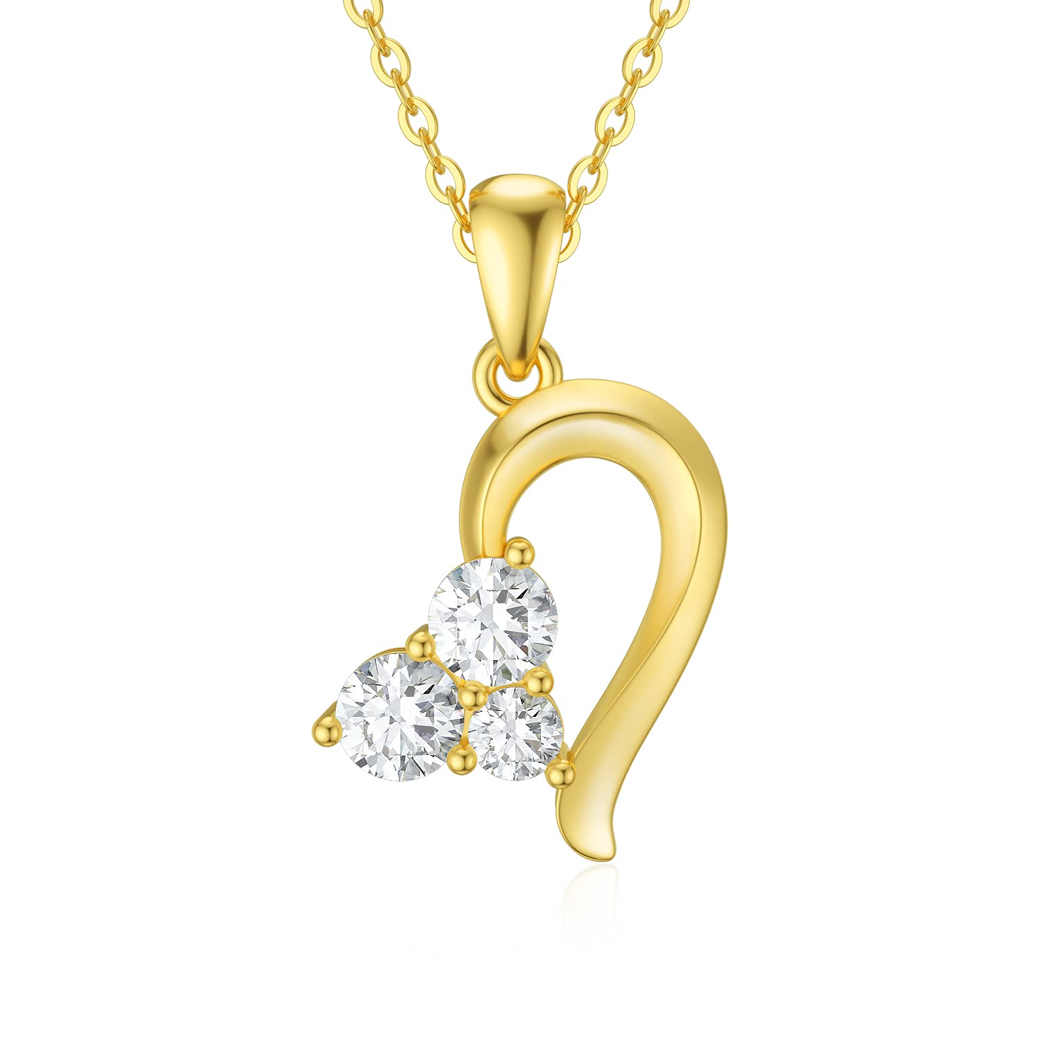 SISGEM 9 ct Gold Heart Necklace, Solid Yellow Gold Double Heart Pendant Necklace with 5A Cubic Zirconia, for Women Girls Ladies Mum Sisters, 16"+1"+1"