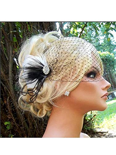 Women Fascinator Feather Veil Net Headpiece Bridal Wedding Hair