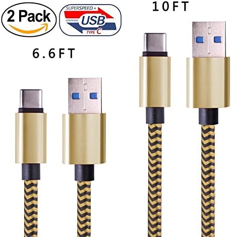 Braided usb c cable usb c cable, Roseking(2PACK 6.6ft/ 2M+10FT/3M)Braided Fast Charger Cord for New Macbook, LG G6 ,Google Pixel, Nexus 6P, Nintendo Switch, Samsung Galaxy S8+ lg g5 and More (Glod)