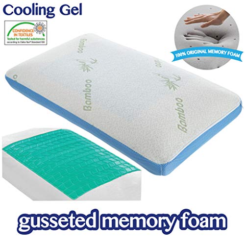 COMFYT Cooling Pillow - Memory Foam Pillow - Sleeping Pillow Bed Pillow Bamboo Pillow Gusseted Pillow - Gel Layer Provides Extra Coolness