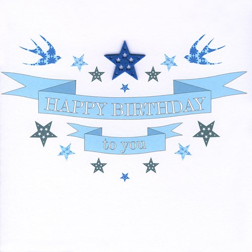 Claire Giles Greeting Cards, Happy Birthday Card, Blue Banners Design, Happy Birthday to You Greeting Card