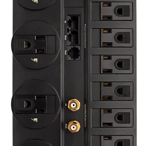 Tripp Lite 12 Outlet Surge Protector Power Strip, 8ft Cord, Right-Angle Plug, Tel/Modem/Coax/Ethernet Protection, RJ11, RJ45, & $250,000 INSURANCE (TLP1208SAT)