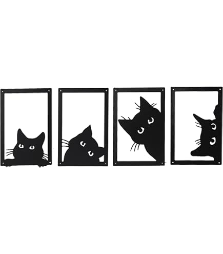 Xedatric Décoration murale chat en métal, art mural, silhouette de chats mignons, sculpture murale de chats noirs pour salon, chambre à coucher