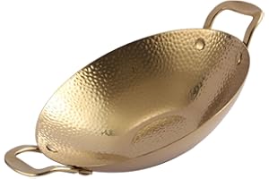 DIYEAH 9-inch Gold Stainless Steel Hammered Dry Pot with Dual Handles, Small Wok for Stove Cooking,