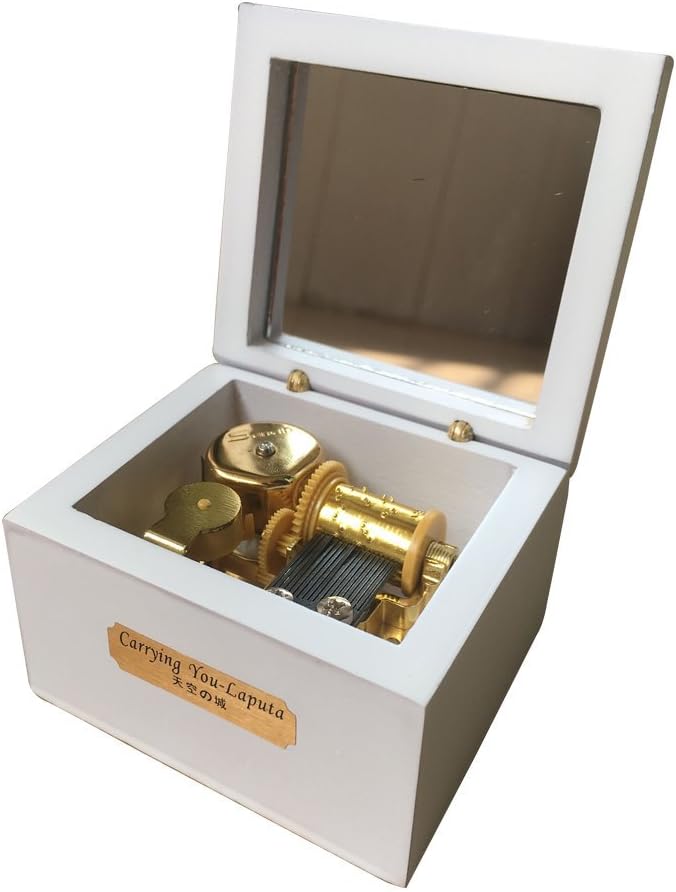 18 Note Wind-up Musical Movement Wooden Musical Box Play Always with Me from the Spirited Away (White)