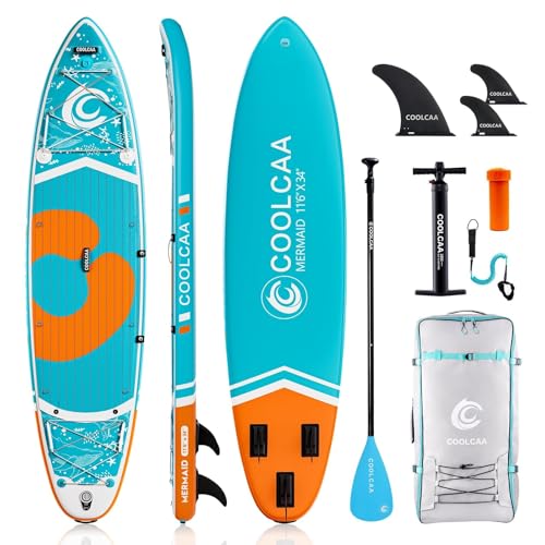 COOLCAA 350cmx86cmx15cm Stand Up Paddling Board mit Premium SUP Zubehör, Tragkraft bis 210kg, SUP Board für Erwachsene und Jugendliche Aller Niveaus