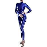 Xinxin Woman's Shimmery High Neck Long Sleeve Footless Zipper Bodysuit Catsuit Unitard Zentai Costume