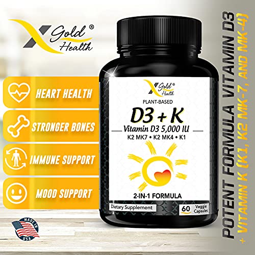 Vitamin D3 5000 IU Plant Based from Lichen + Vitamin K2 MK7, K2 MK4