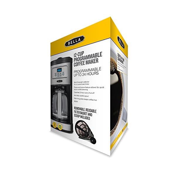BELLA Classics 12 Cup Programmable Coffee Maker, Bold Brew Stainless