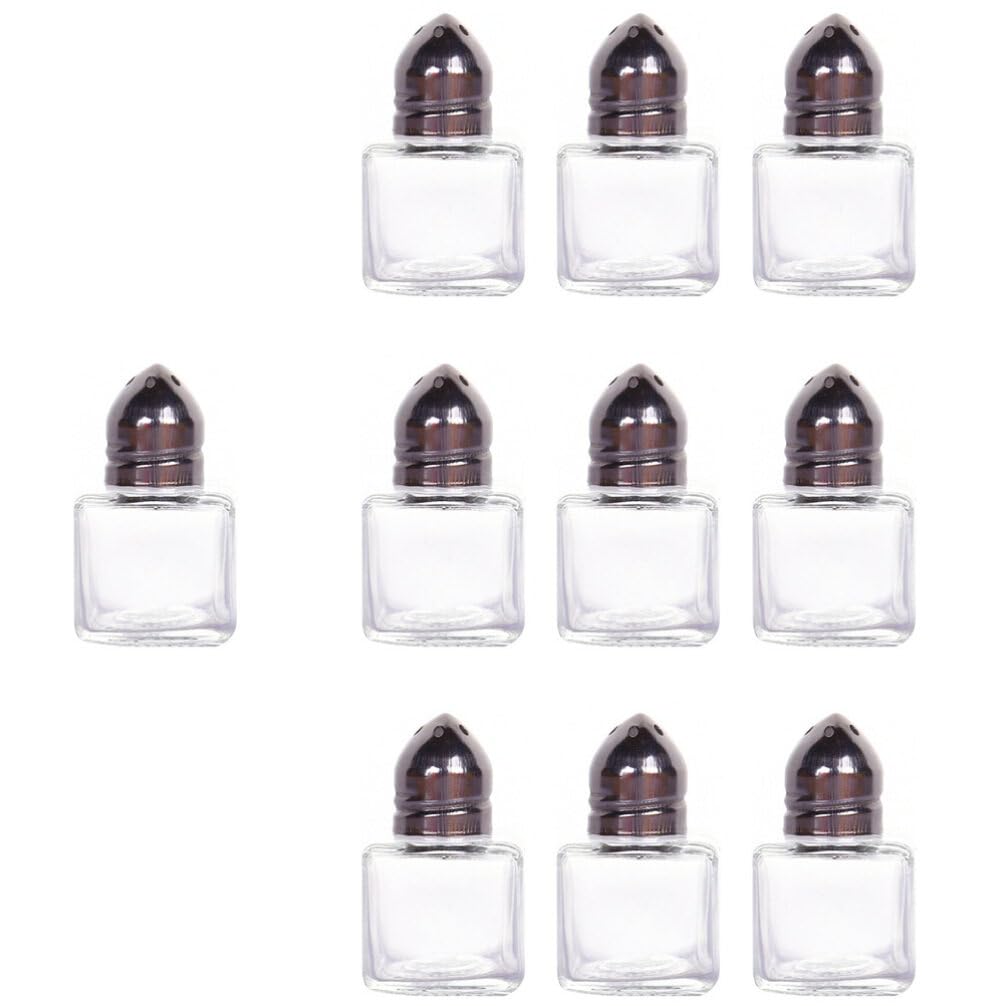 BESTonZON 10pcs Mini Salt and Pepper Shakers Small Cube Glass Spices Shaker Container Bottle Seasonings Condiment Storage Jar with Pour Holes for Kitchen Travel Camp