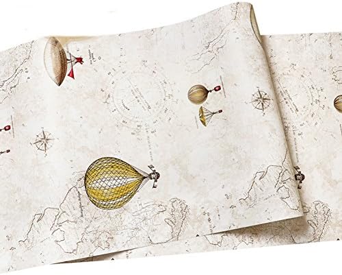 Eastern mediterranean Non-woven wallpaper For Kids Room,Sailing map Hot air balloon Environmental protection Cartoon Wall murals wallpaper-B 0.53m10m(20.8x393.7inch)