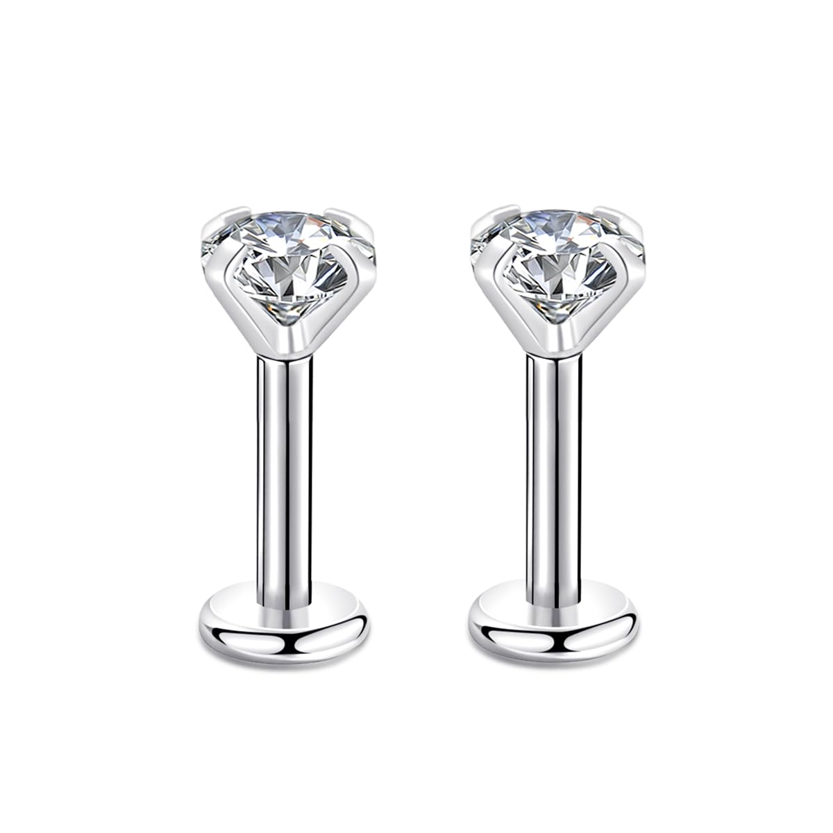 Candyfancy 16g 6mm 2/3/4mm Cubic Zirconia Gem Ear Cartilage Tragus Helix Studs Earrings Lip Labret Piercing