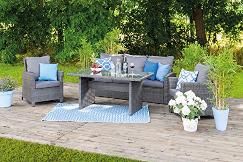 greemotion Lounge-Set Puri, anthrazitfarbenes Gartenmöbel-Set aus Polyrattan, Design-Sitzgruppe für in- und outdoor, inkl. Kissen in Grau – Bild 4