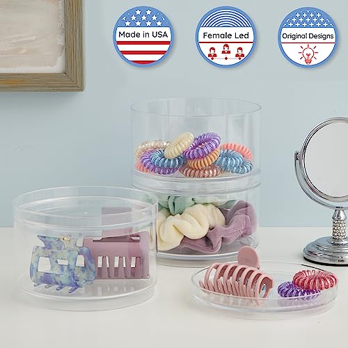 STORi Bella Stackable Clear Plastic Container (Set of 3) Round Vanity