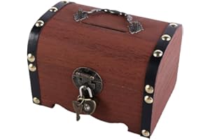 Wooden Treasure Box, Storage Box Vintage Coin Boxes with Lock Decorative Money Saving Box Retro Jewelry Treasure Chest Home D