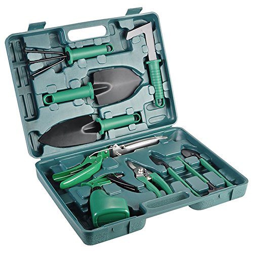 sanwo Garden Tools Set | 10 Pieces Gardening Gifts with Trowel Pruner Rake Shovel Grass Shear Watering, Hand Tool with Storage Case - for Men & Women