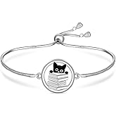 Cheyring Black Cat Bracelet for Women Halloween Cat Book Bracelet Sterling Silver Animal Jewelry Christmas Birthday Gifts