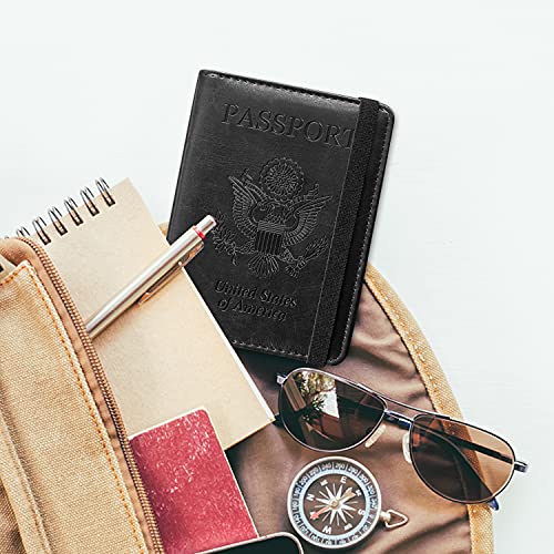 ACdream Unisex Faux Leather Passport and Vaccine Card Holder, RFID Blocking, Black, 20 in