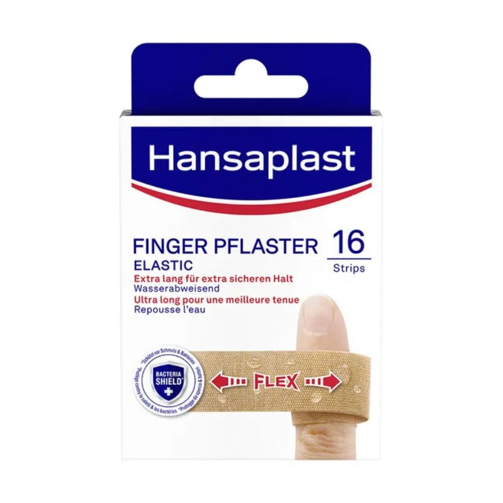 Hansaplast Elastic Finger Strips Plasters (16 Strips), Extra Long Wound Plasters Specially for Wounds on the Fingers, Flexible and Breathable Finger Plasters