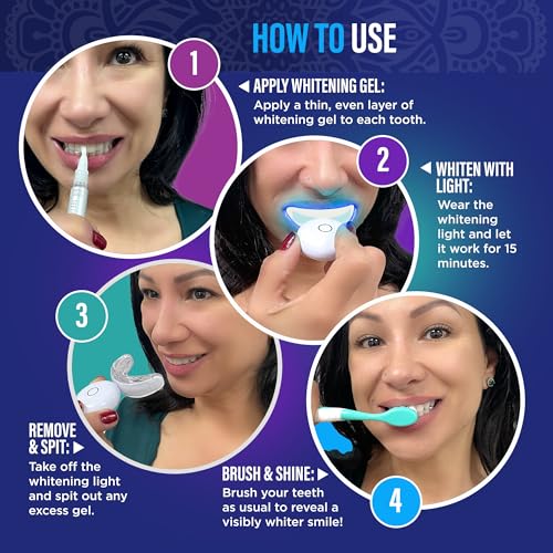 GuruNanda Teeth Whitening Kit - 8% Hydrogen Peroxide Teeth Whitening Gel Pen & Advanced Wireless LED Accelerator Light, Upto 10 Shades Whiter Teeth, Professional Dentist-Inspired System, 40 Treatments