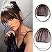 Stamped Glorious Clip in Bangs Hair Extensions Human Hair Bangs Clip in Fringe Bangs Human Hair Flat Air Bangs with Temple for Women One-piece Hairpiece (Color: Dark Brown)