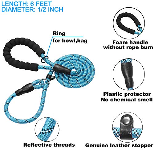 Haapaw Slip Lead Dog Leash with Comfortable Padded Handle Reflective, Mountain Climbing Rope Dog Training Leashes for Large Medium Small Dogs(2 Packs, 6 FT) (Slip Leash, Black/Blue) - Thumbnail 2