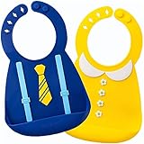 Waterproof Silicone Bib- Comfortable Soft Cute Baby Bib for Toddlers, Easily Wipes Clean after Sharing Food with Babies! Set of 2 Colors(Blue/Yellow)