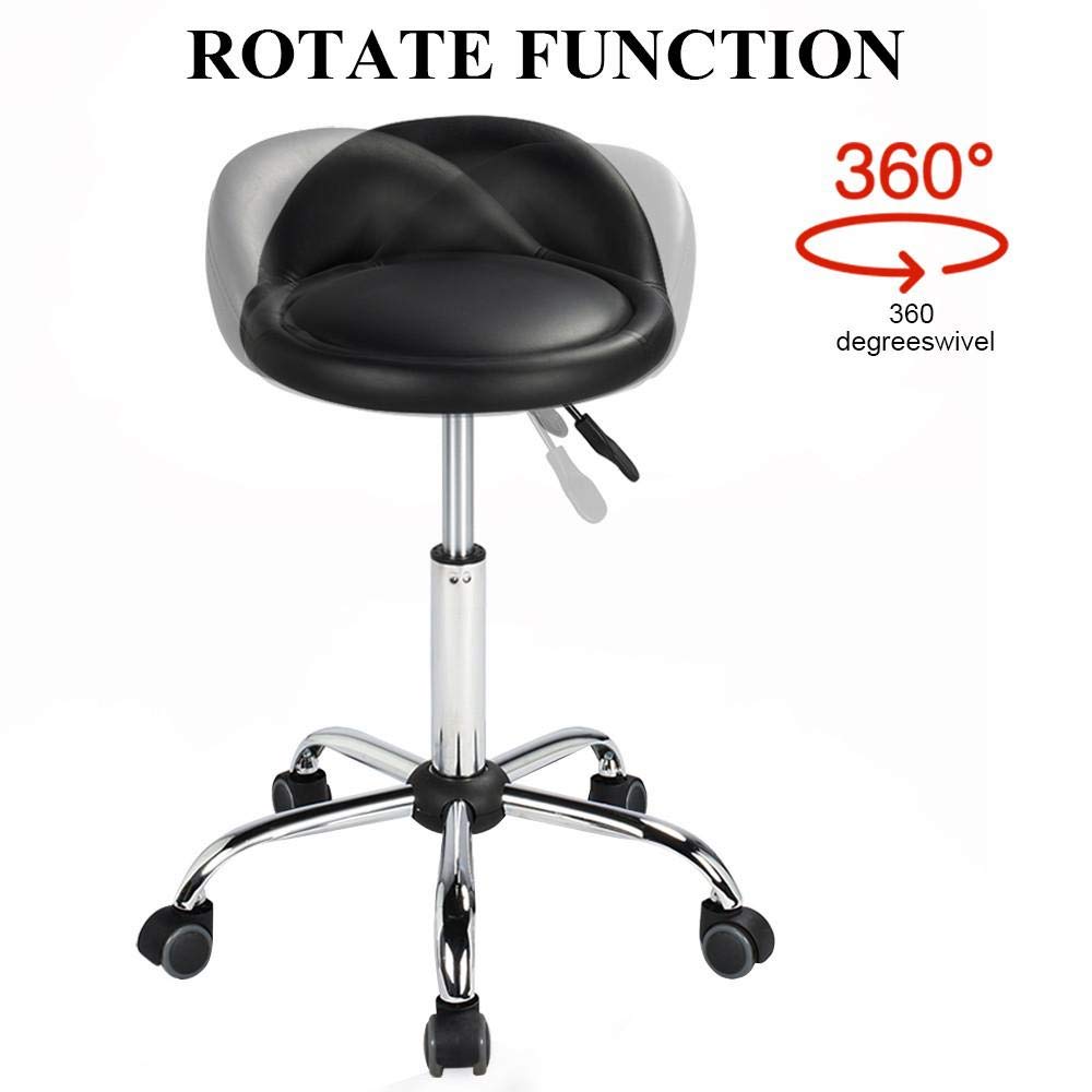 Yaheetech Height Adjustable Rolling Swivel Salon Stool Chair Hydraulic Ergonomic with Backrest Wheels for Tattoo Massage Facial Spa Manicure Dentist Clinic,Black: Beauty