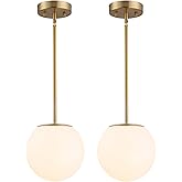 DALIVOL Modern Globe Pendant Light Mid Century Opal Glass Hanging Light Fixture Gold Finish, 2-Light Glass Pendant Lighting f