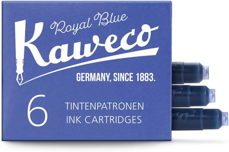 Kaweco Fountain Pen Ink Cartridges Royal Blue Pack of 6 Short Standard Vegan