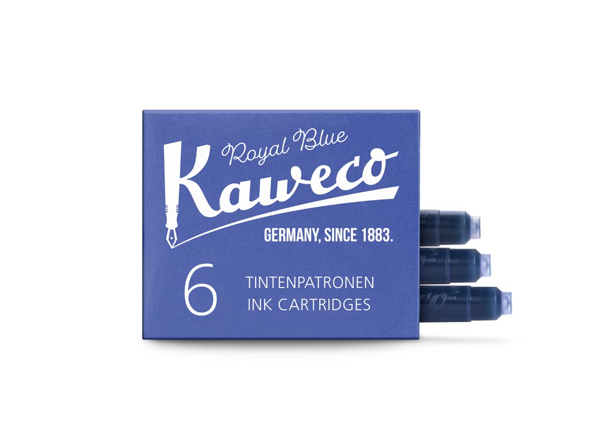 Kaweco Fountain Pen Ink Cartridges Royal Blue Pack of 6 | Premium Ink with Short Standard Cartridges in Blue | Vegan Cruelty Free Water Soluble Calligraphy Lettering Writing