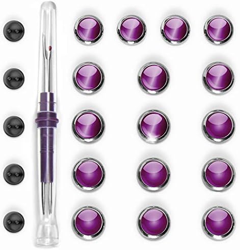 AUXILRY - Advanced Shirt Buttons, Interchangeable Styles NO Sewing Needed! Alternative Cufflinks for Men, Buttons for Sewing, Button Covers Continental Plated Brass, 16 Sets (Iris/Black Fasteners)