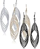 Gold and Luster Women Jewelry Drop Dangle Earrings Set Diamond Cut Silver And Gold Plated 2 Pairs (GL4: Long Dangle 3.4