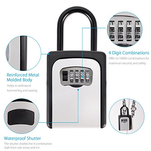 image for Naouis 5 Key Lock Box, Car Key Lock Box with 4- Digit Combination Lock