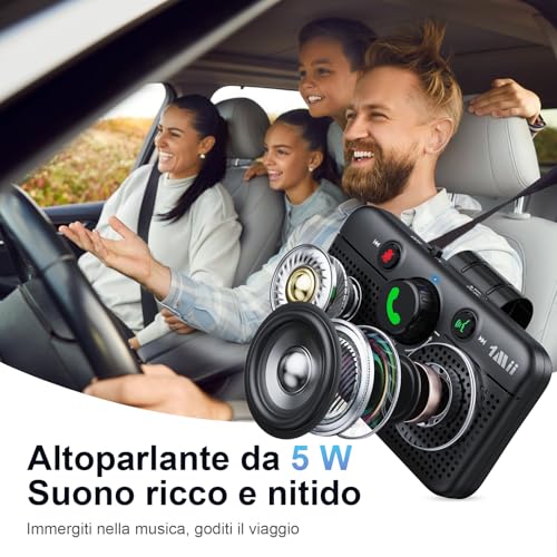 1Mii Bluetooth 6.0 Handsfree Car Kit with Siri Assistant Voice Commands by Google Speaker, Handsfree Calling, GPS, Auto Connection, 5W Speaker, Dual Link Connectivity