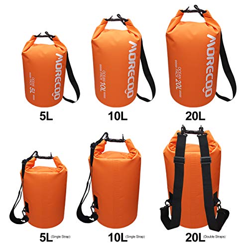MORECOO Waterproof Bag Floating Ultra Light Dry Bag Outdoor Sports Sweatproof Dry Backpack 5L/10L for Kayaking/Rafting/Boating/Swimming/Camping/Hiking/Beach/Fishing (Orange, 20L) - Thumbnail 2