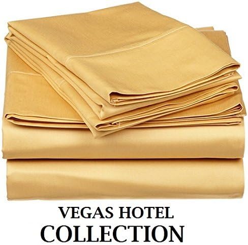 VEGAS HOTEL COLLECTION Great Sale RV Camper Short Queen (60" x 75" ) Size 400-TC 100% Egyptian Cotton "Gold Color" 4-PC Sheet Set Fits up to 7-9 Inches Sofa Cum Bed { Solid Pattern }