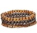 ORAZIO 4Pcs Wooden Beaded Bracelet Leather Braided Bangle for Men and Women Elastic 5-8MM Beads