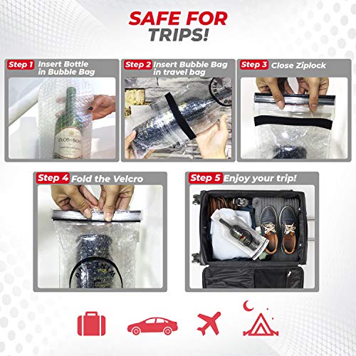 Wine Bags For Travel 3 Pack - Double Layer Protection Plastic Wine Bottles - Triple Seal Wine Travel Protector Preventing Opening During Travel - Reusable Wine Luggage Airplane Approved