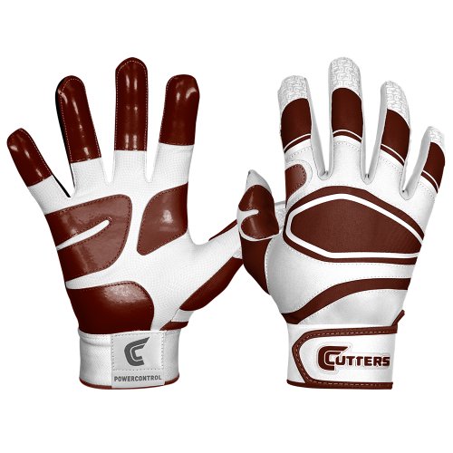 Cutters Gloves Men's Power Control Baseball Batting Glove, White/Maroon