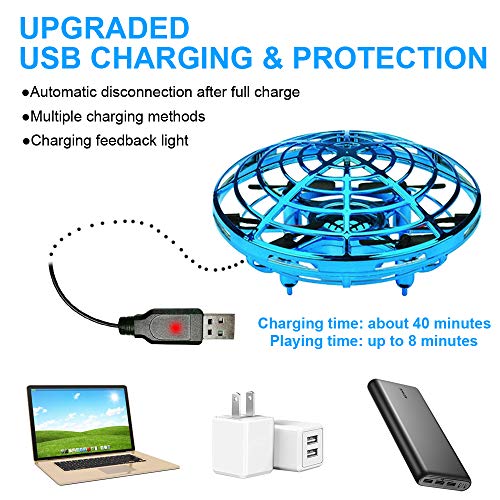 UFO Flying Ball Toys, Hand-Controlled Mini Drone, Infrared Sensing Aircraft,Anti-Injury Protective Shell,2 Speeds with LED Lights,360 Degree Rotating,Interactive Toys for Boys and Girls,Blue