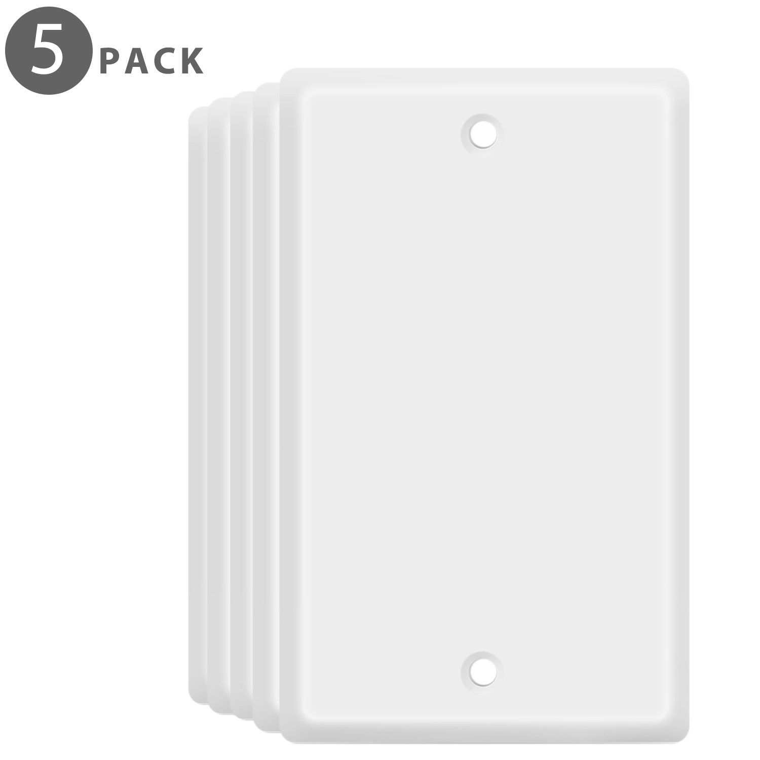 TNP Blank Wall Plate Outlet Cover - Blank Faceplate Socket Insert Jack Plug Panel Cover Single Gang Standard Size (5 Pack,White)