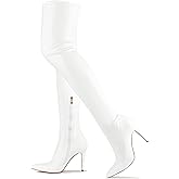 CAMSSOO Women's Thigh High Boots Faux Suede Elasticity Heels Over The Knee Boots Side Zip Pointed Toe Fashion Sexy Winter Stiletto Knee High Boots
