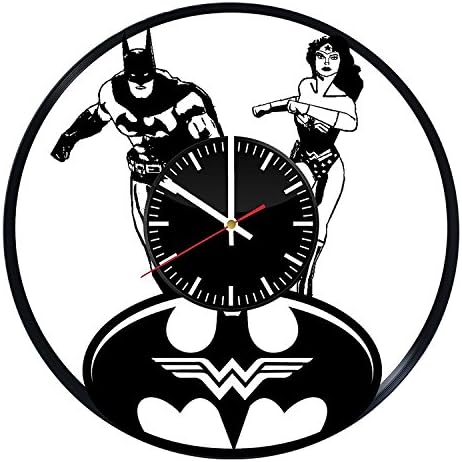 Batman And Wonder Woman Vinyl Record Wall Clock - Get unique home or garage wall decor - Gift ideas for men and boys – DC Comics Characters Unique Modern Art Design