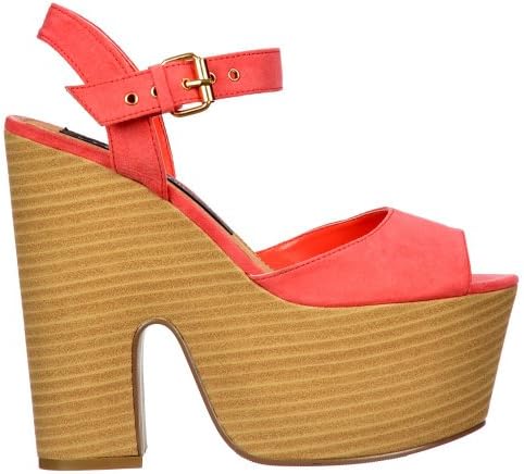 Women's Peep Toe Wooden Effect Demi Block Heels Two Tone Summer Sandals Suede Wedge