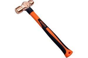 WEDO Copper Ball Peen Hammer 32 oz(2lb), Ball Pein Hammer with Fiberglass Handle, Length 365mm(14"), Die-Forged, Corrosion Resistant, DIN Standard
